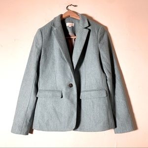 Loft wool mix blue and white herringbone blazer button front pocket sz 4 stylish